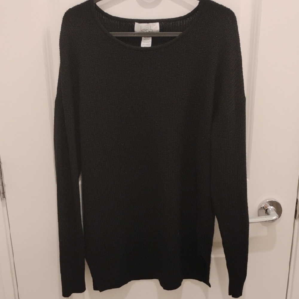 Kersh Black Wool Blend Performance Top W/ Merino Wool Size Large Women's